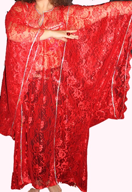 Khaleegi Dress All Lace - Red/Silver